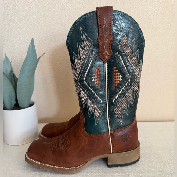 Ariat Sienna Brown/Teal Western Cowboy Boots - Picture 2 of 13